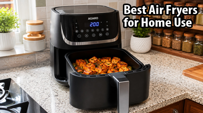 Budget digital air fryer preparing crispy paneer tikka on a kitchen counter for best air fryer under 4000 in india