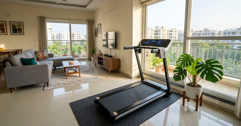 Modern compact workout space with the best foldable treadmill for home use in india