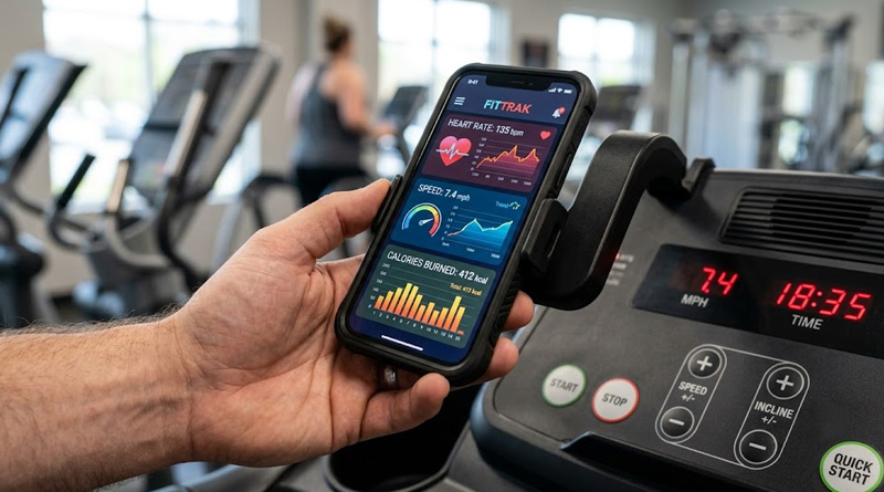 Smartphone app tracking and console display on a sparnod vs fitkit treadmill
