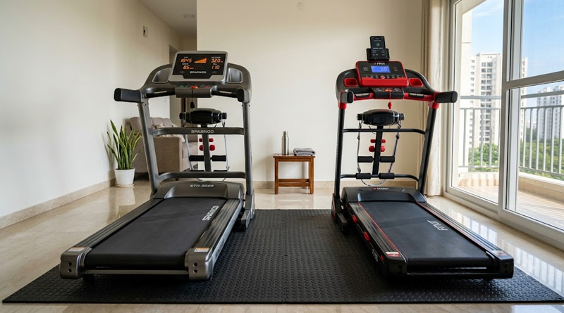 Side by side comparison of sparnod vs fitkit treadmill control panels and running decks